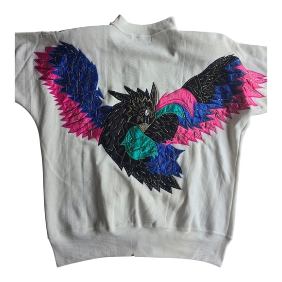 VTG 80's Beaded Sweater Women Large Mixed Print Art To Wear Boho Exellent - Picture 3 of 16